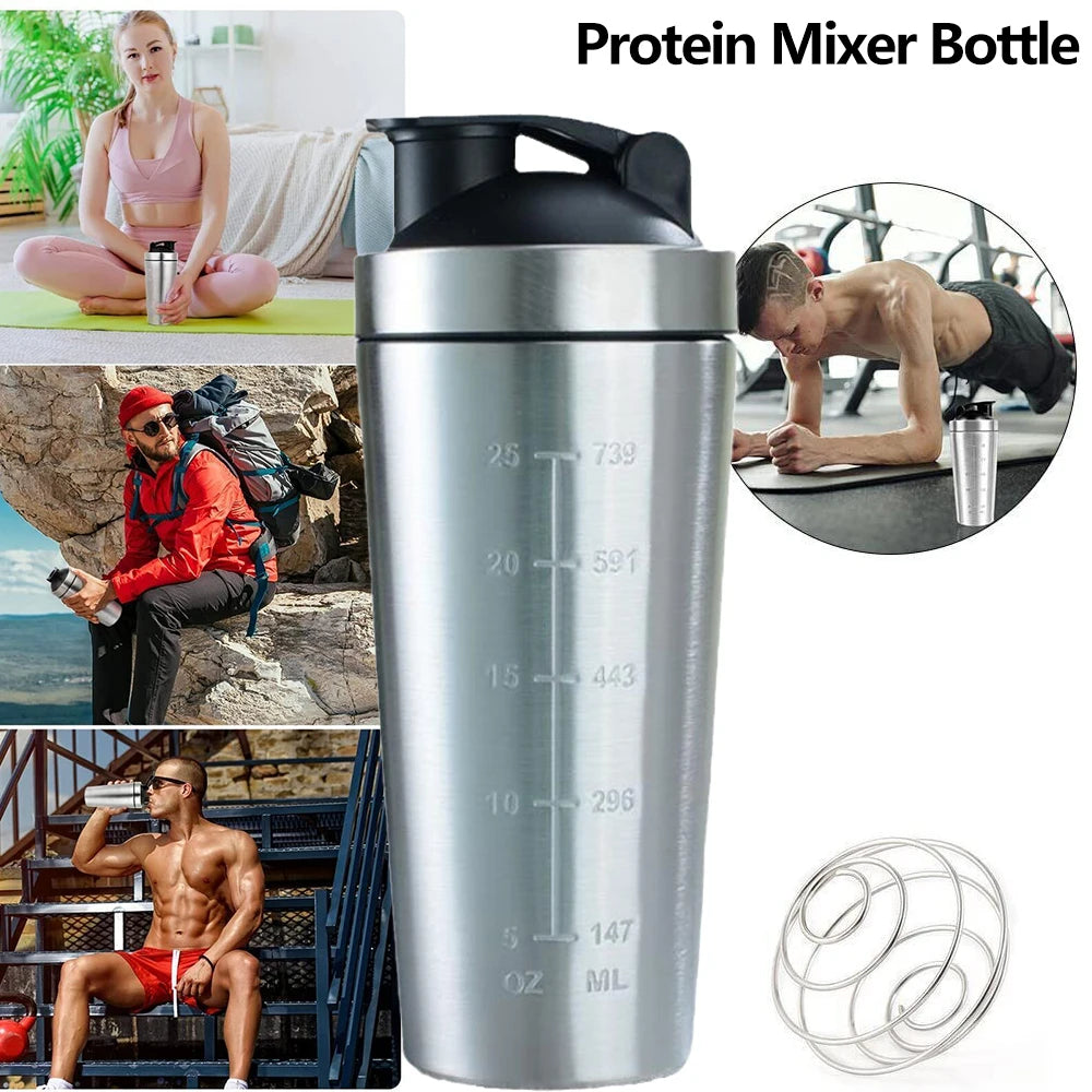 1 PCS Protein Bottle Leak-Proof Metal Shaker Cup Stainless Steel Mixer