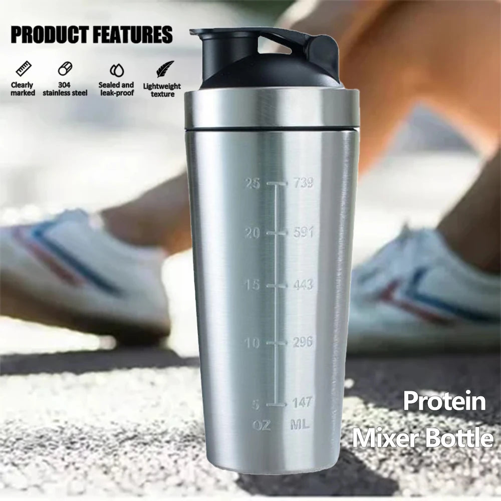 1 PCS Protein Bottle Leak-Proof Metal Shaker Cup Stainless Steel Mixer