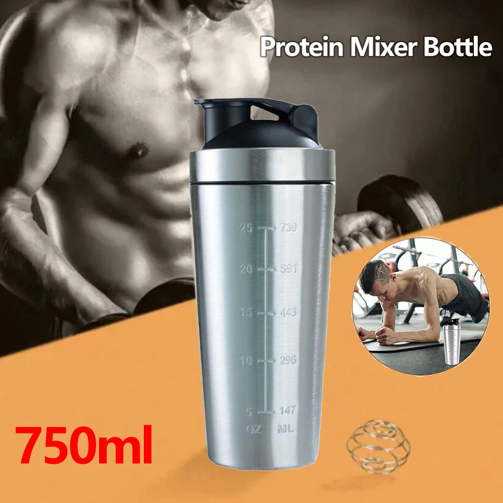 1 PCS Protein Bottle Leak-Proof Metal Shaker Cup Stainless Steel Mixer