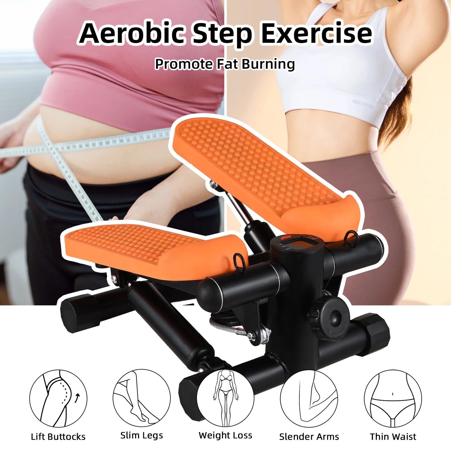 Mini Stepper For Exercise At Home With Resistance Bands LCD Display Capacity 100kg Stair Stepper