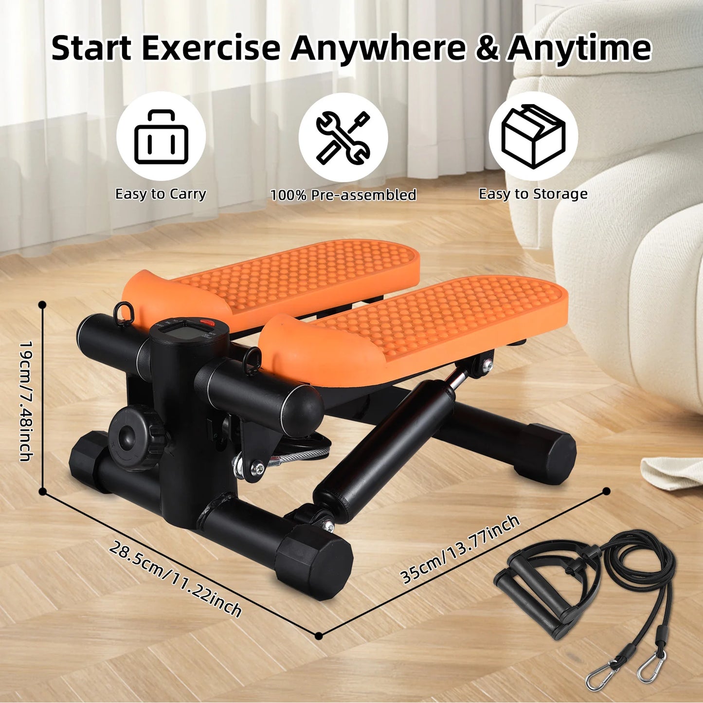 Mini Stepper For Exercise At Home With Resistance Bands LCD Display Capacity 100kg Stair Stepper