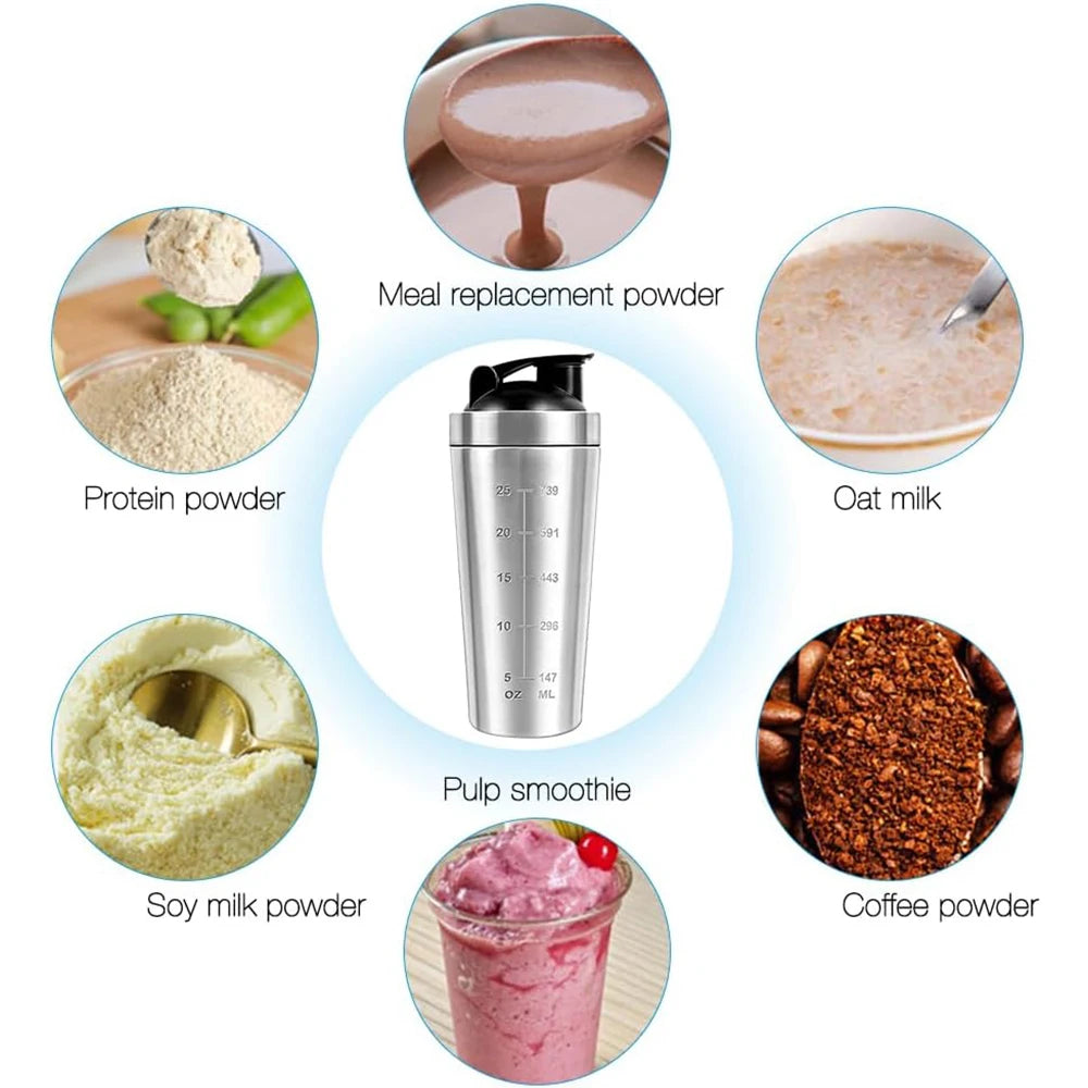 1 PCS Protein Bottle Leak-Proof Metal Shaker Cup Stainless Steel Mixer